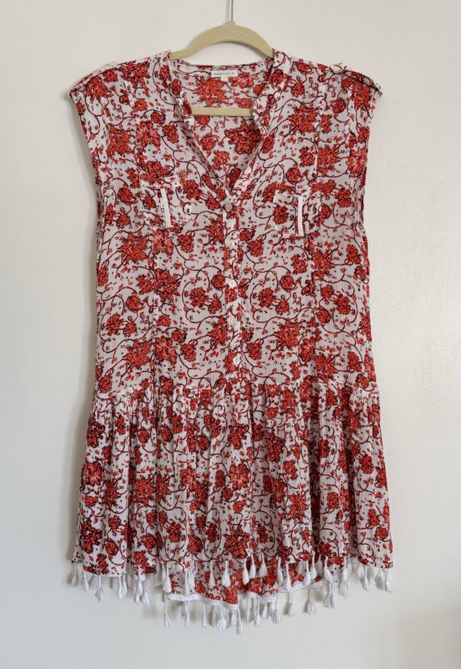 Red White Poupette St Barth Heni Tassel Floral Mini Dress S
